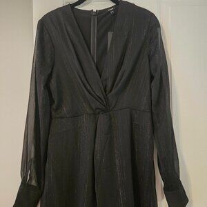NWT Womens Express Long Sleeve Black Romper with Shimmer Details